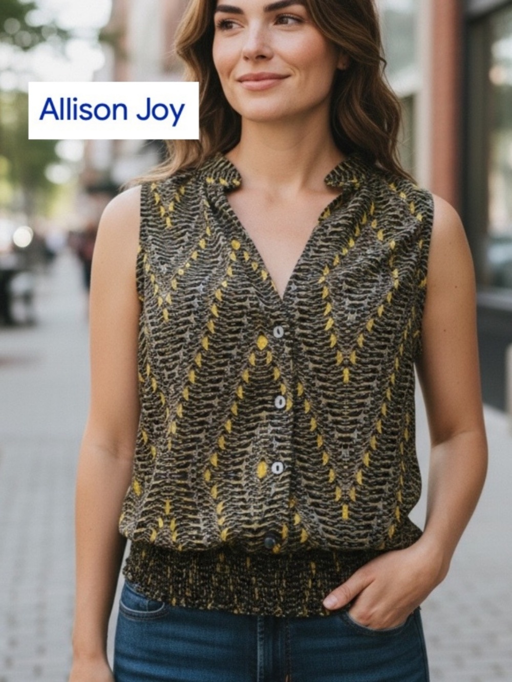 Allison Joy Yellow/Brown top, L, CB2742